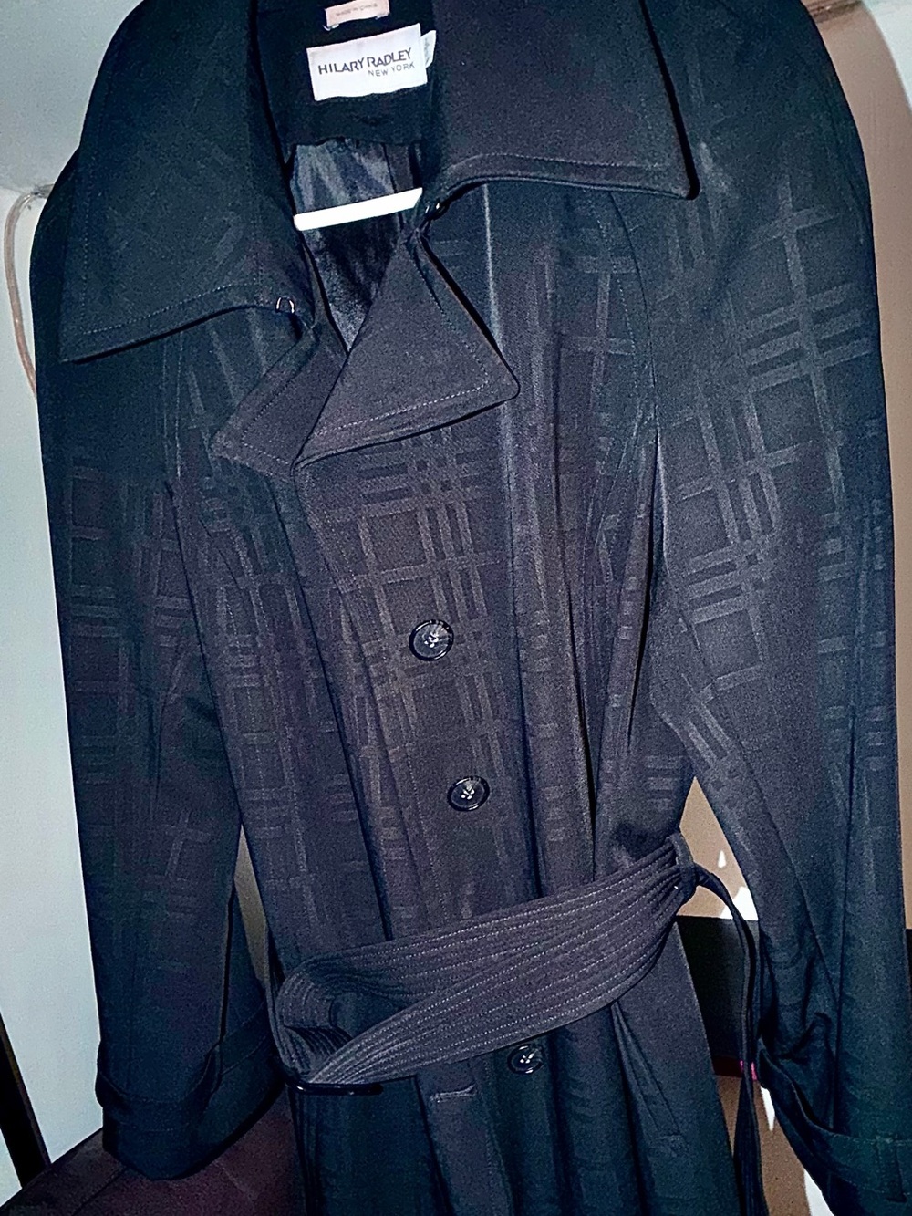 Hilary Radley Black Textured Plaid Pea Coat